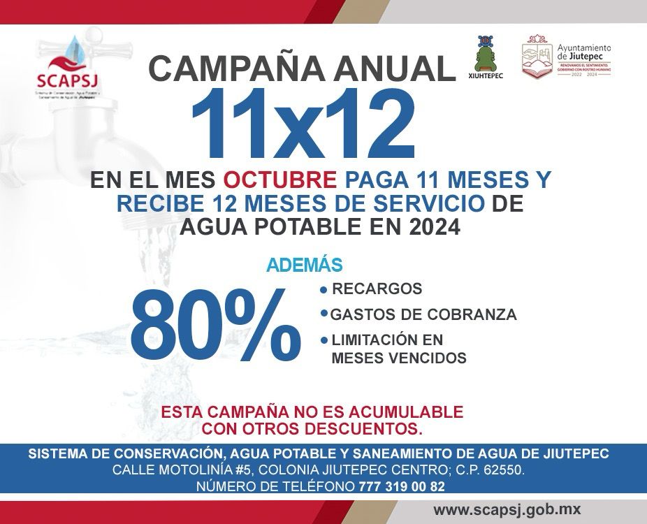 Arranca campaña «11×12» en el servicio de agua potable en Jiutepec